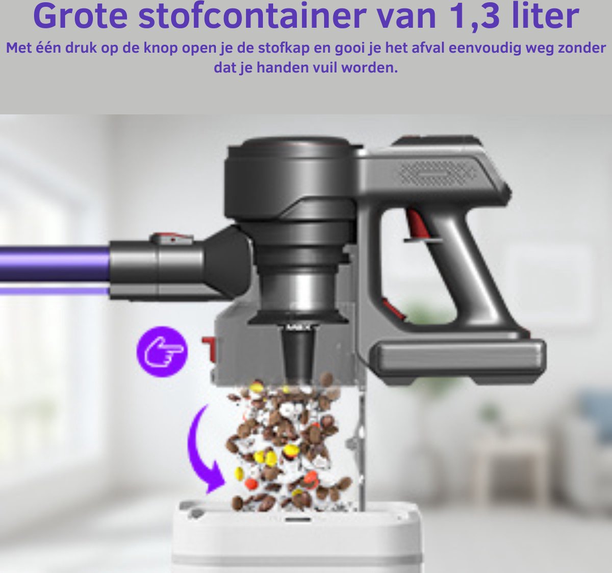 Krachtige Draadloze Steelstofzuiger - Snoerloze Steelstofzuiger - Zakloze Steelstofzuiger op Accu - Draadloze Steelstofzuiger met Kruimeldief - 33 KPA Zuigkracht - Lichtgewicht