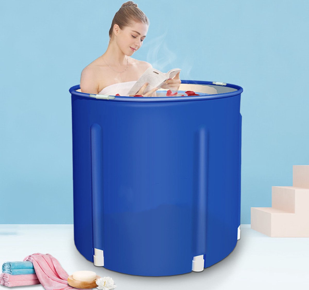 Portable Bathtub - energy-saving and still enjoy a bath - For Adults and Children - 70x70x65 cm - Blue