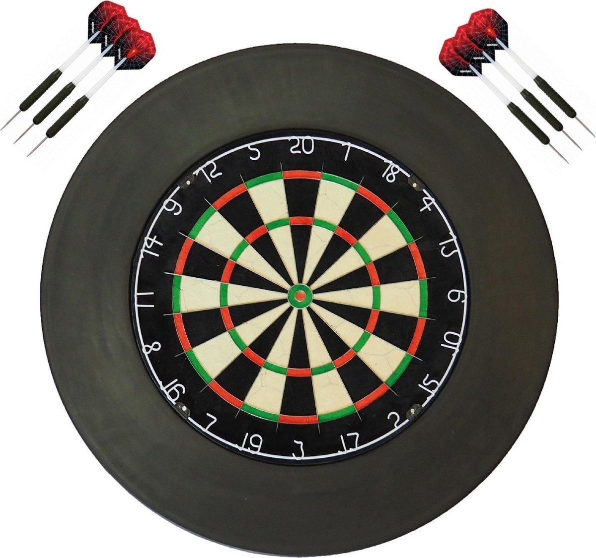 Darts Set - Effen - dartbord - plus surroundring zwart - plus 2 sets - dartpijlen