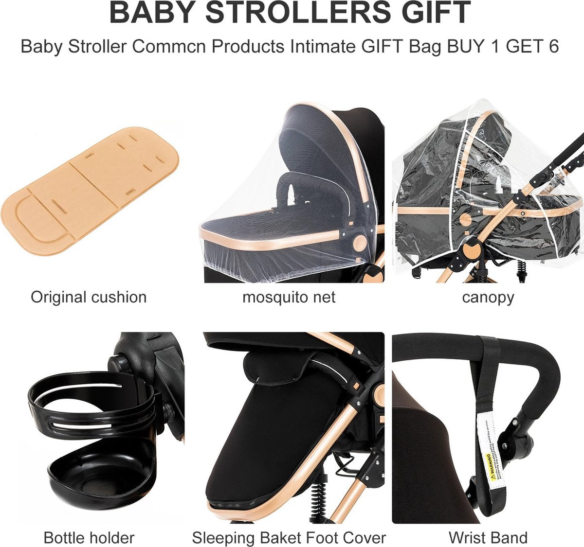 3-in-1 Kinderwagen - Luxe Buggy - Wandelwagen - Babywagen - Inclusief Maxi Cosi - Baby Stroller - Baby Autostoel - Inclusief Accessoires - Zwart - 42x45x103 cm.