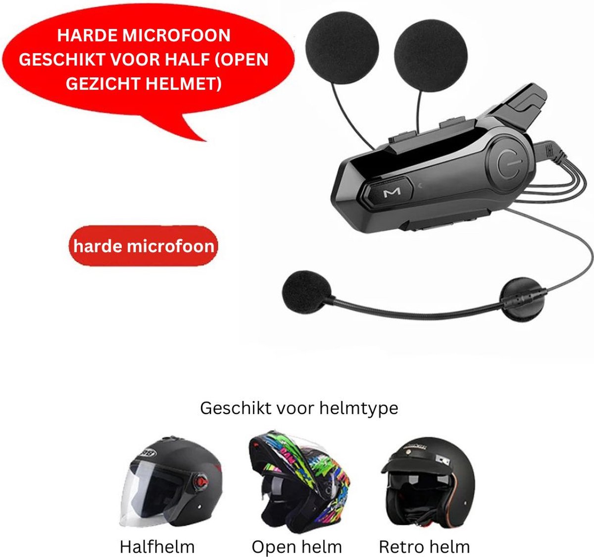 Intercom Motorhelm - Motor Communicatie Handsfree - Motorhelm Headset Waterdicht Bluetooth Draadloos - Zwart/Harde Microfoon/1 Stuk