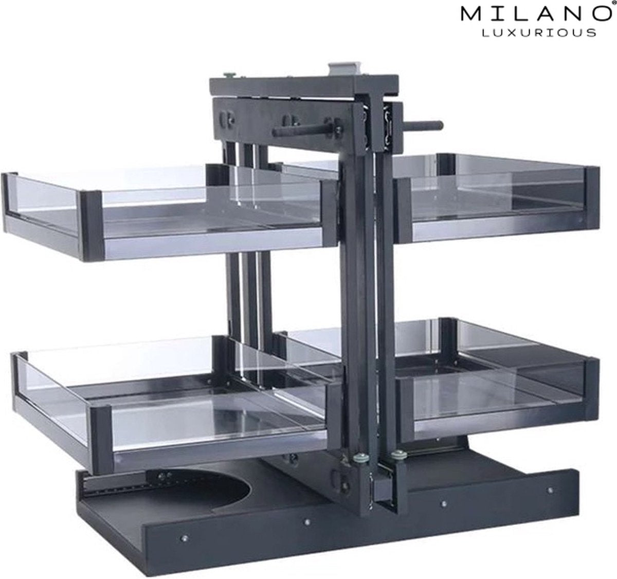 Milano Luxurious® Magic Corner - Corner Kitchen Cabinet Organizer - Pull-out Drawers - 4 trays, 2 levels - 48 x 87 x 58 cm - door width 40 cm - anthracite