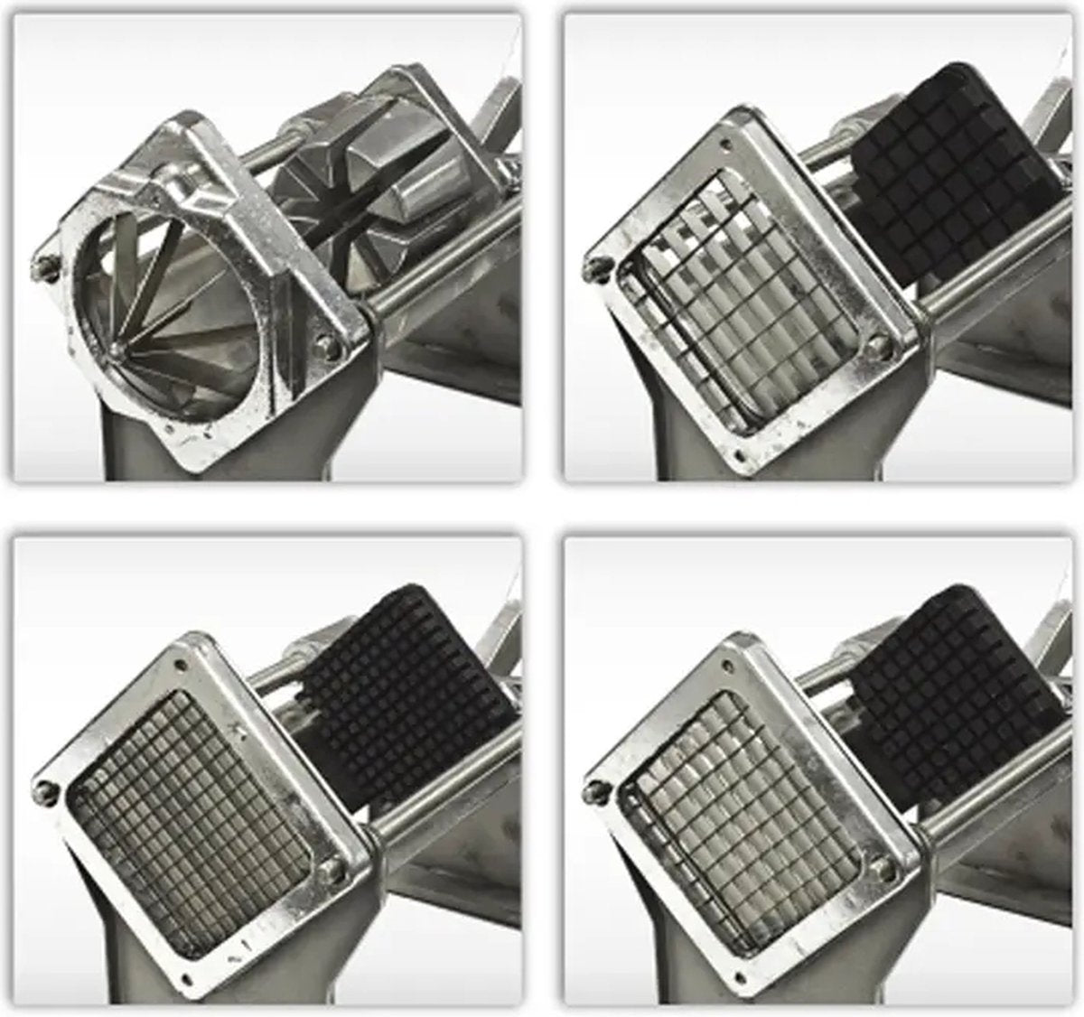 Professionele frietsnijder Aluminium - Stevig - Patat - 4 Opzetstukken - Partjes - Met noppen - Vlaamse friet - Franse frietjes - Normale patat - Groenten snijden