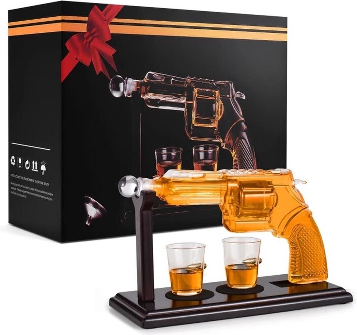 Whisky Karaf Set - Pistool Revolver Bar Set met 2 Glazen en Standaard
