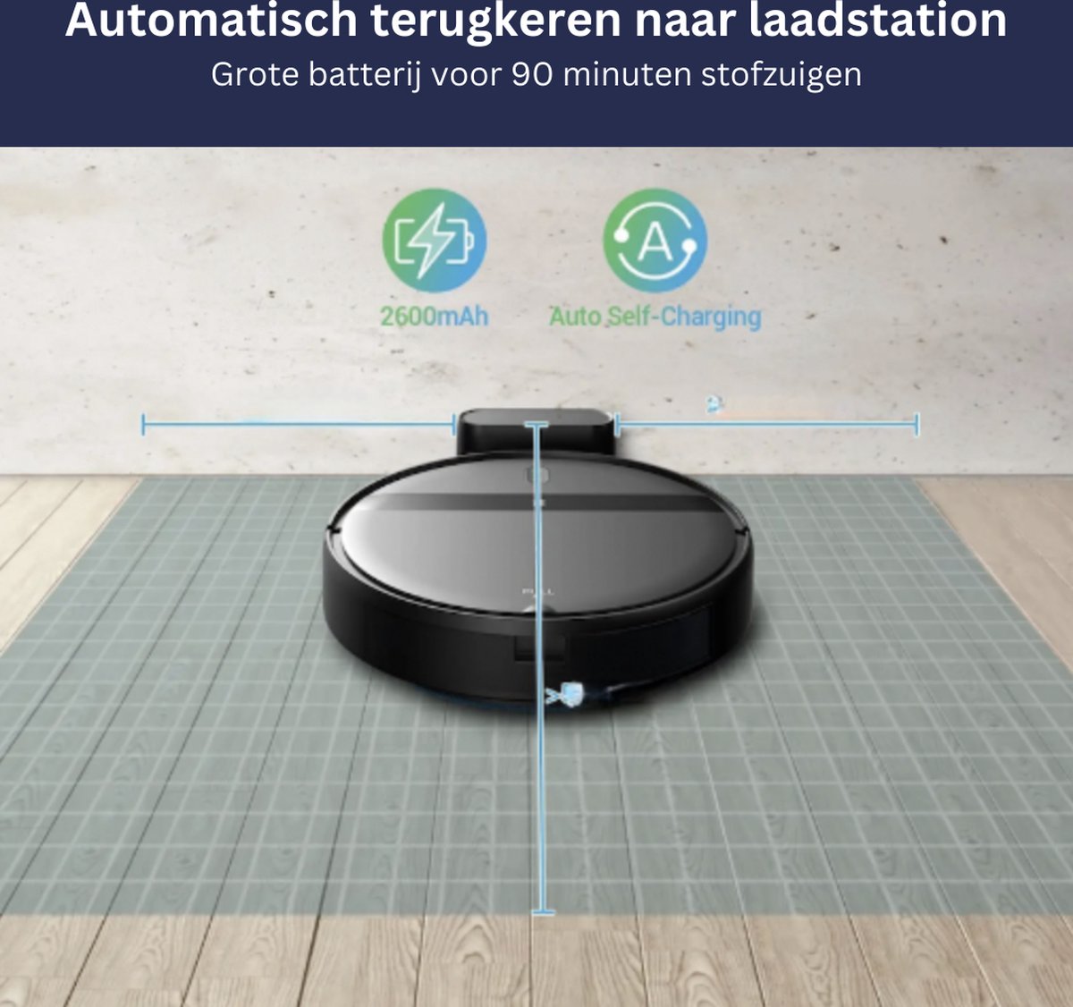 Robotstofzuiger Met Dweilfunctie - Met Laadstation - Huisdieren - 2024 Model - Zwart