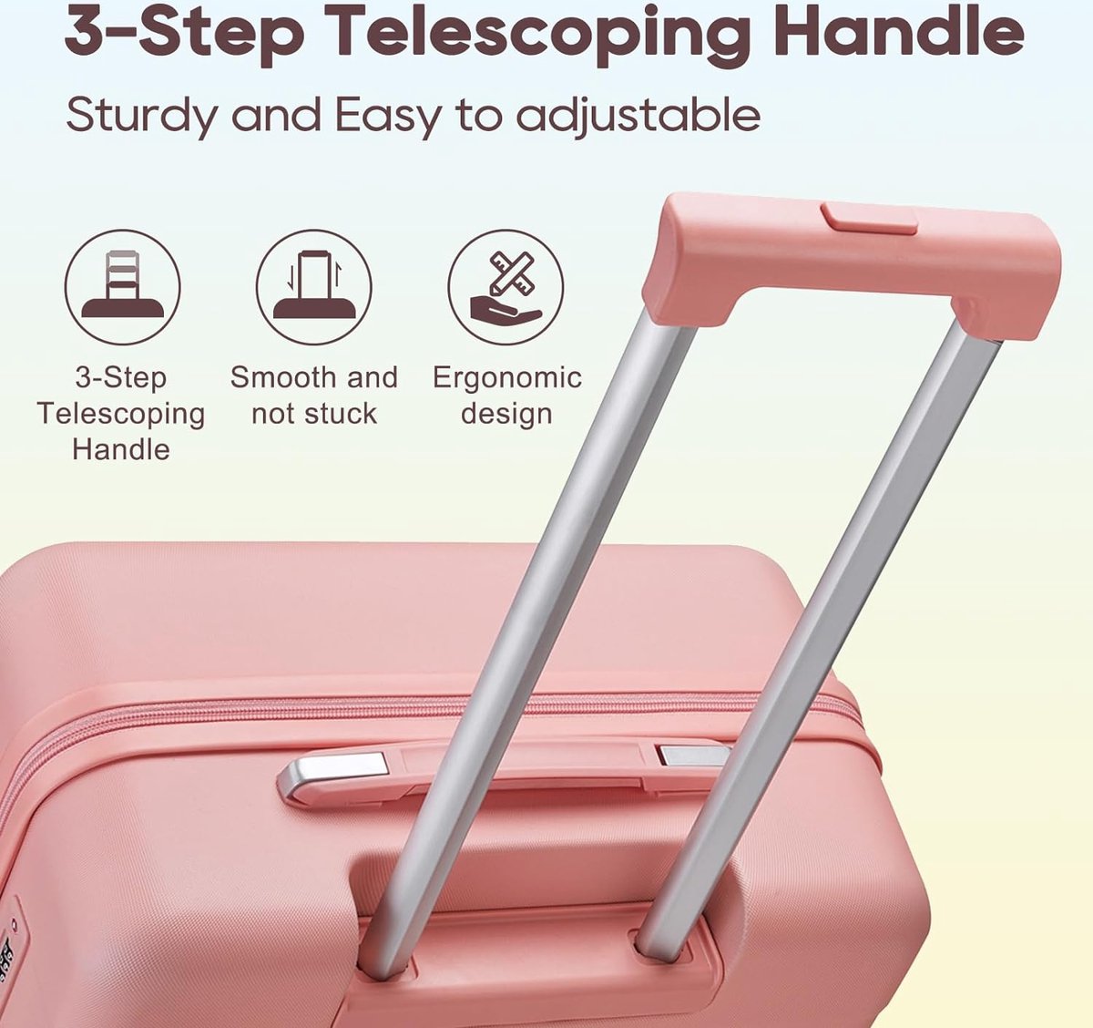 3-delige bagagesets, koffer met spinnerwielen, bagageset voor dames, lichtgewicht wielen, bagage met TSA-slot, roze