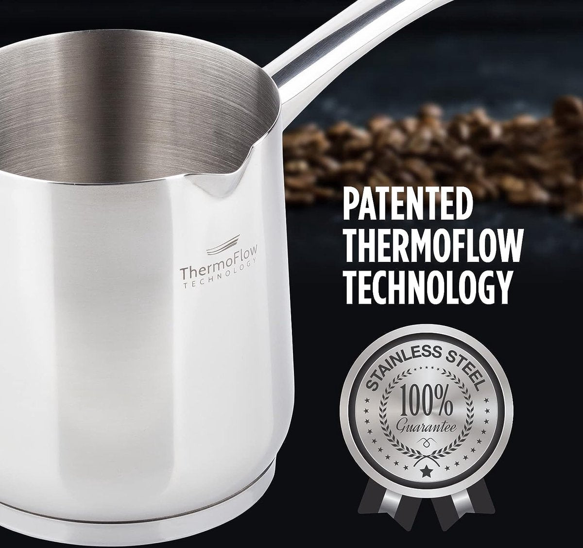 Stainless Steel Induction Moka Pot, 700ml Modern Turkish Cezve Coffee Pot with 3-Layer Steel Bottom, 700ml
