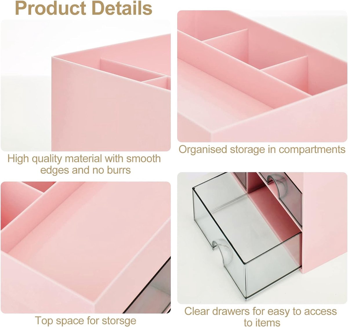 21 cm Bureau-organizer Penhouder voor op het bureau met lade Multifunctionele bureau-organizer Netjes opbergen van kantoorartikelen voor school, thuis en kantoor Roze