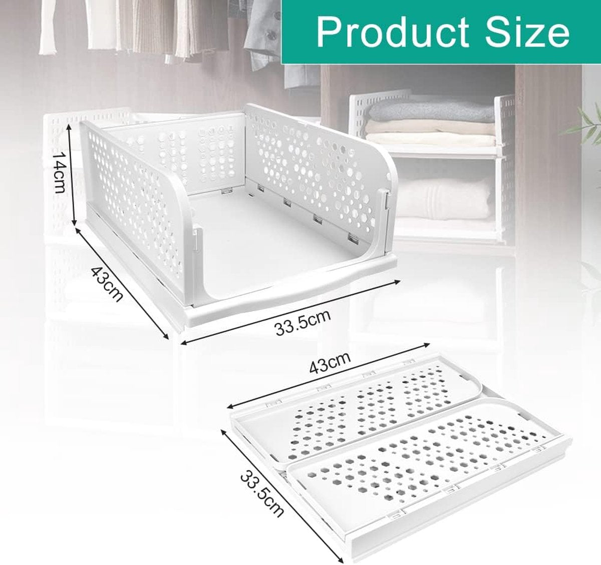 Set van 3 ladekasten Kledingkast Ladekasten Stapelbare plank voor kledingkast Binnen Opvouwbare opbergdozen Lade Wit Stapelbare lades voor kleding Slaapkamer Keuken Badkamer