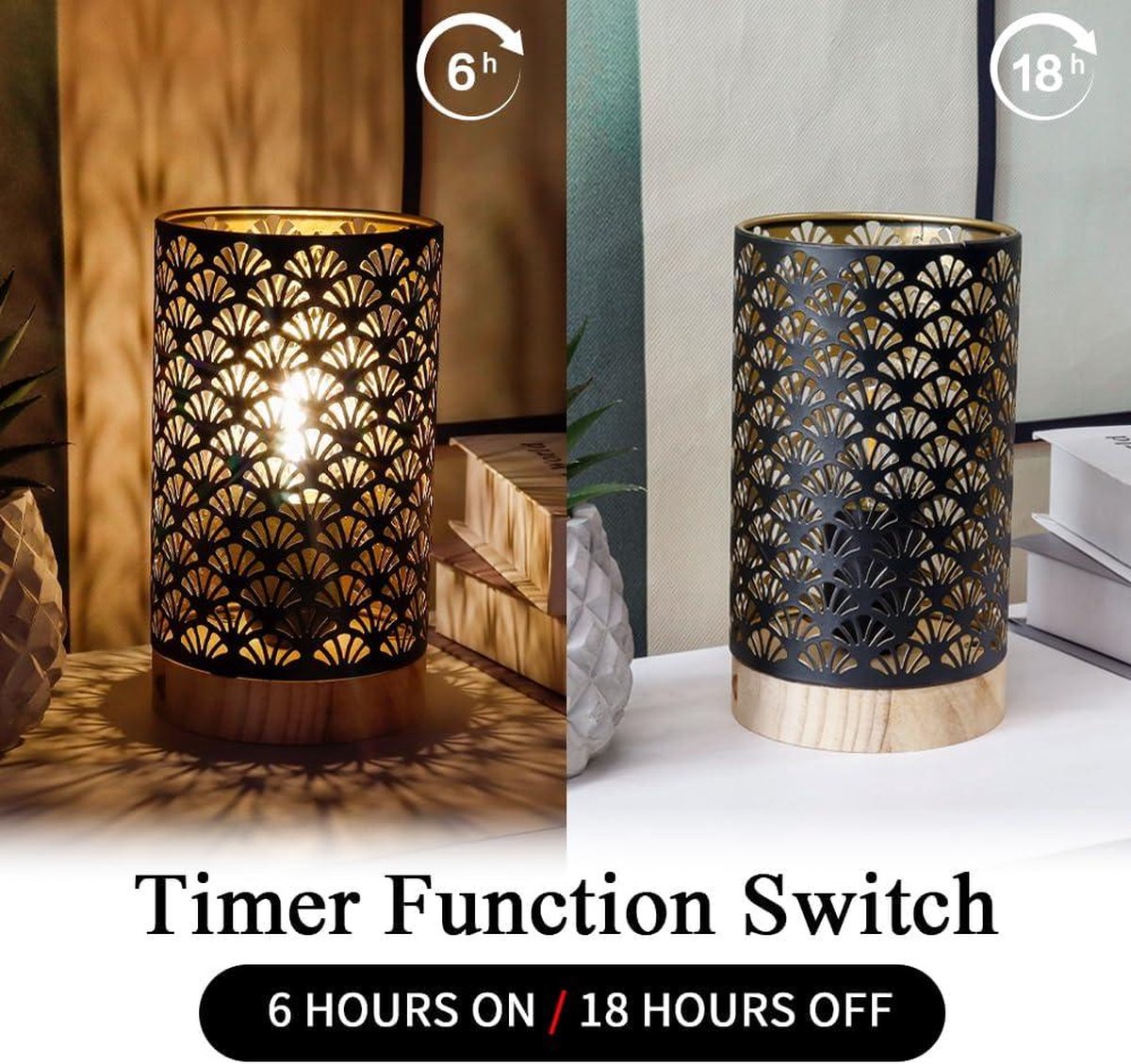 225 cm Hoge Tafellamp op Batterijen met LED-lamp Waaiervormig Patroon - Decoratieve Draadloze Batterijlamp voor Bruiloft Tuin Binnen Balkon Slaapkamer met Houten Voet