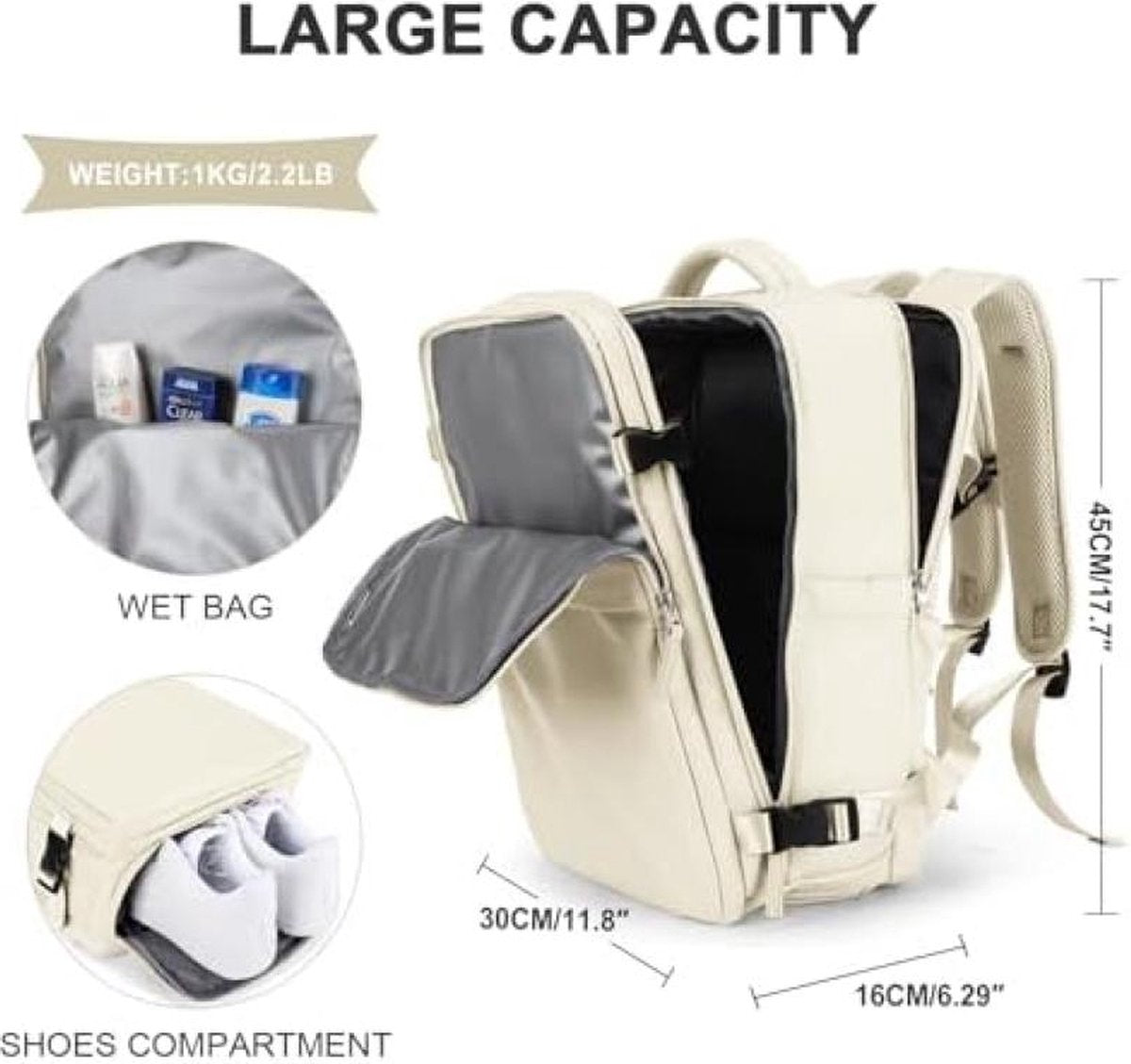 Handbagage 40x20x25 Handbagage Tas onder de stoel Easyjet 45x36x20 Handbagage Dames Laptop Rugzak met USB-uitgang Wandelrugzak Waterdicht Heren