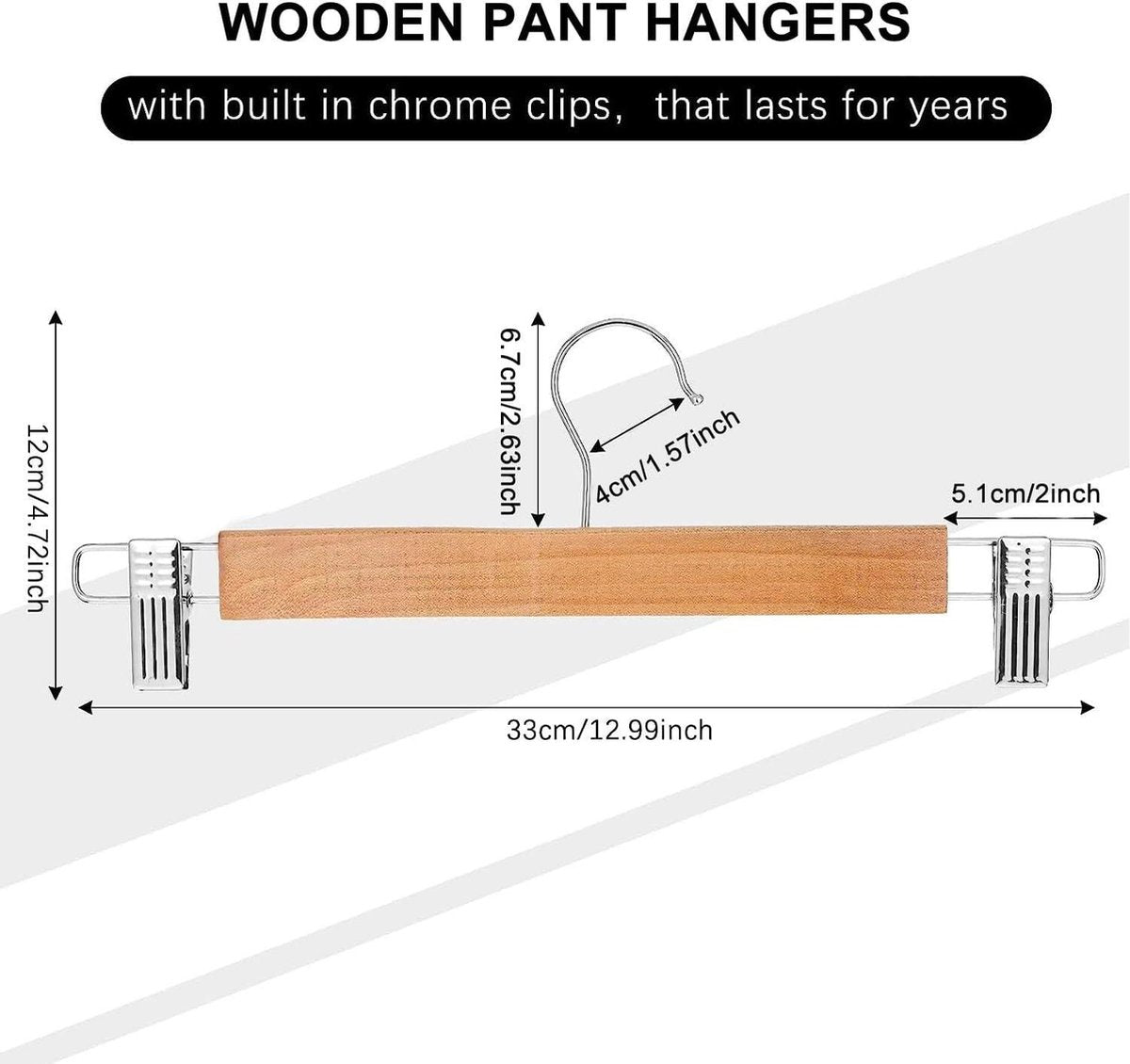 Broekhangers met clips - 10 stuks duurzame houten rokhangers met antislip clips kledinghangers