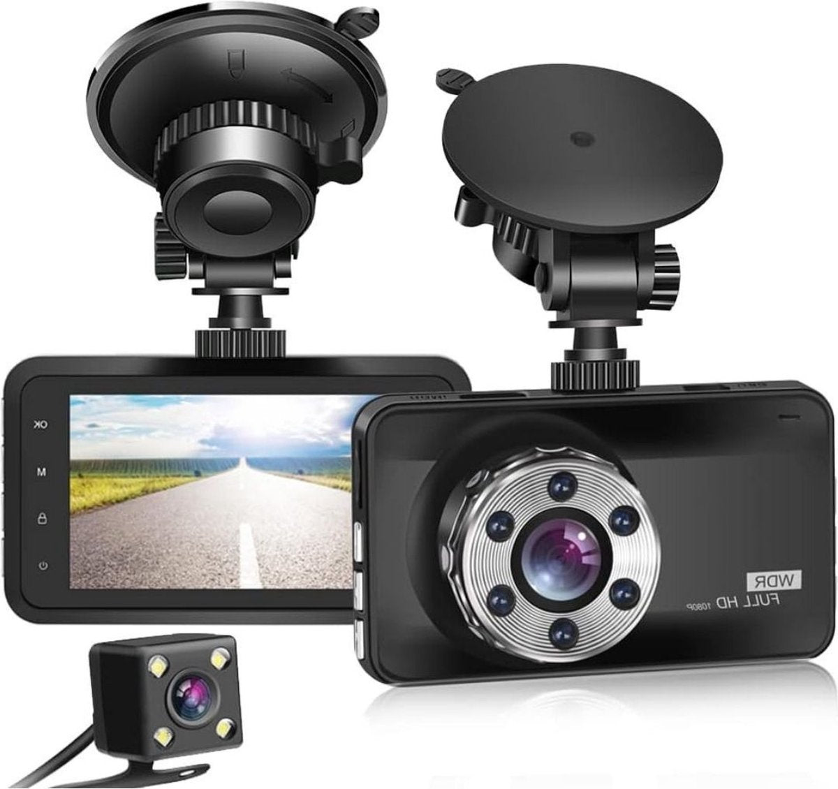 Dual Dashcam - Dashcam Voor Auto 1080p Full HD - Voor- en Achteruitrijcamera Met 3-inch Lcd-Display – Autocamera Met Bewegingsdetectie - Nachtzicht - Versnellingssensor
