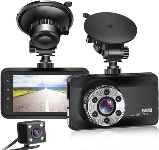 Dual Dashcam - Dashcam Voor Auto 1080p Full HD - Voor- en Achteruitrijcamera Met 3-inch Lcd-Display – Autocamera Met Bewegingsdetectie - Nachtzicht - Versnellingssensor