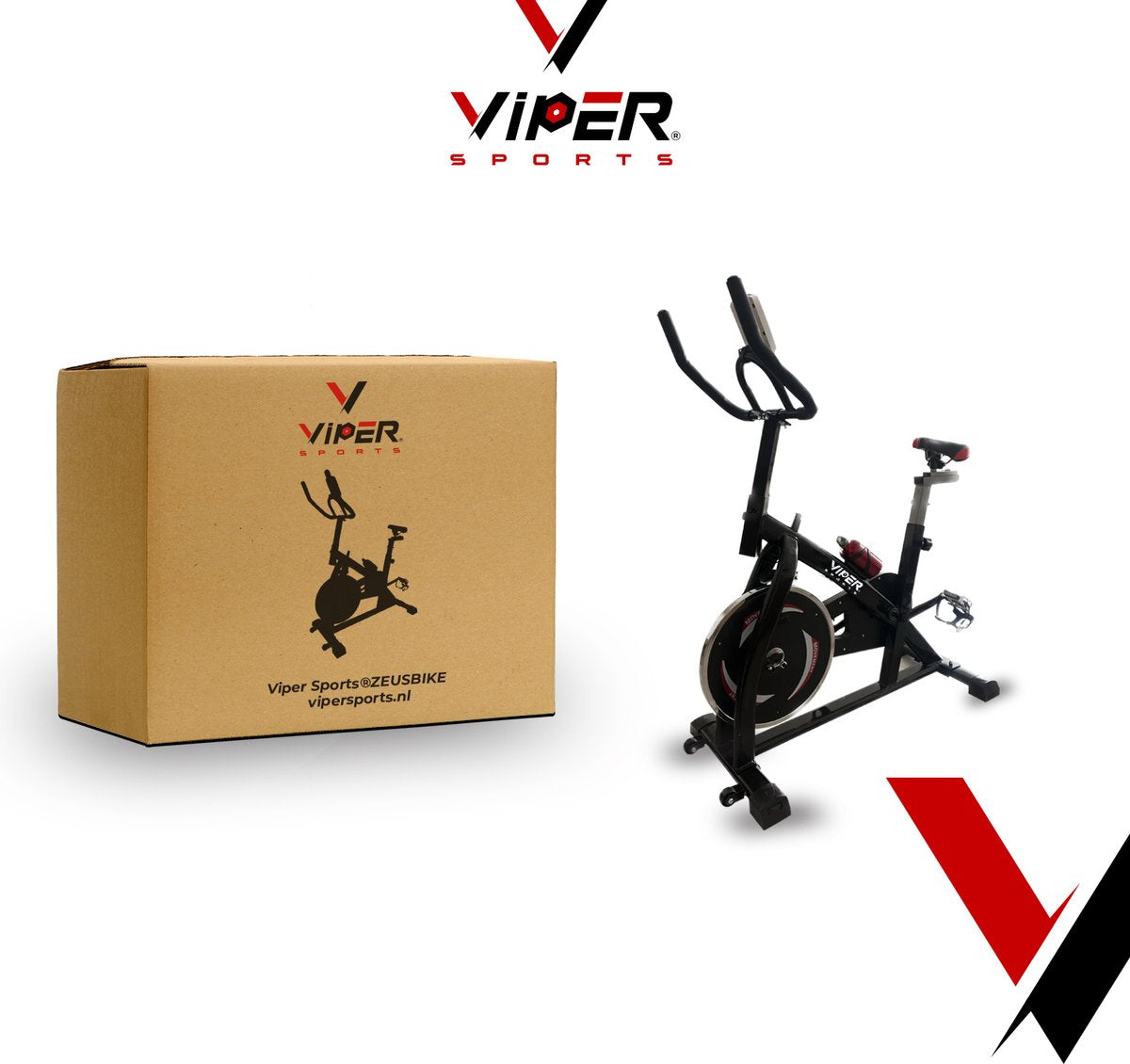 Viper Sports ZeusBike – Spinning – 98 x 49 x 105 cm – Hometrainer – Met computer – Inclusief bidon – Zwart/Rood