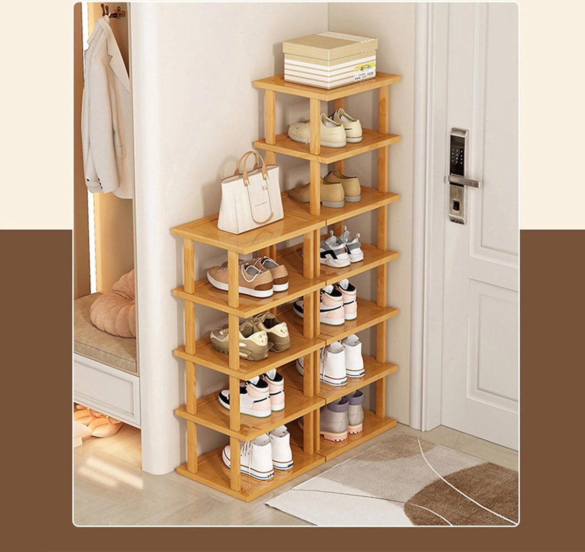 Schoenenrek 7-laags - Ruimtebesparend Verticaal Bamboe - Ingang Woonkamer Slaapkamer - 25 x 23 x 115 cm schoenenopslag garage