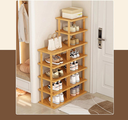 Schoenenrek 7-laags - Ruimtebesparend Verticaal Bamboe - Ingang Woonkamer Slaapkamer - 25 x 23 x 115 cm schoenenopslag garage