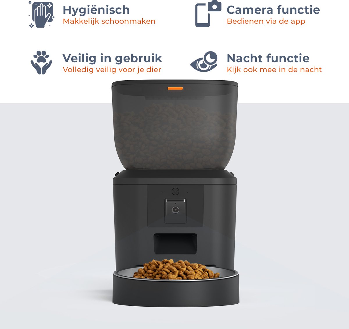 PetFeeder - Automatische voerbak kat - Voerautomaat Kat - Voerdispenser Kat - Met Full HD Camera - Kat + Hond - Petcam - Zwart
