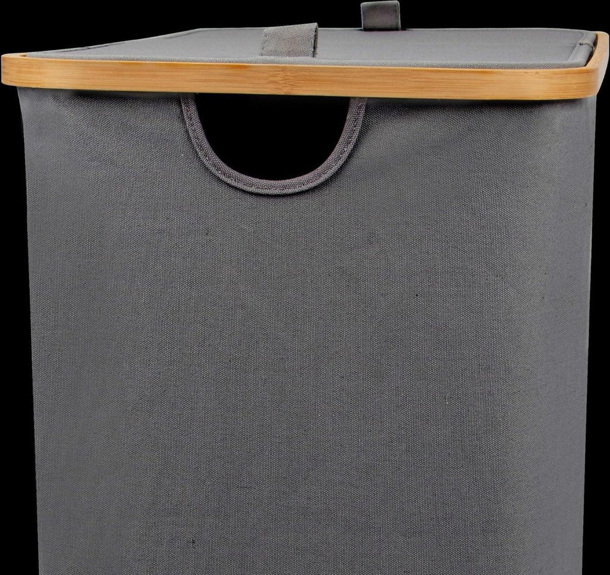 Dark Laundry Basket 2 compartments with lid 100 litres bamboo fabric large laundry sorter - dark grey anthracite black - eco-friendly and durable