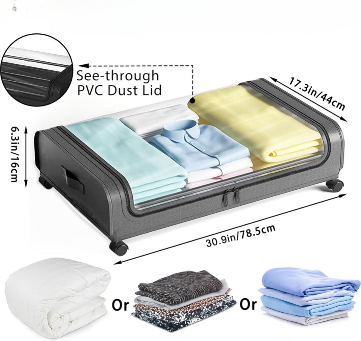 YOLO SHOP® Opbergbox onder Bed - 2 Stuks - met Wielen Deksel Rollend Metalen Frame Onderbed Containers Helder Venster - Opbergtas Doos Organisatie Thuis