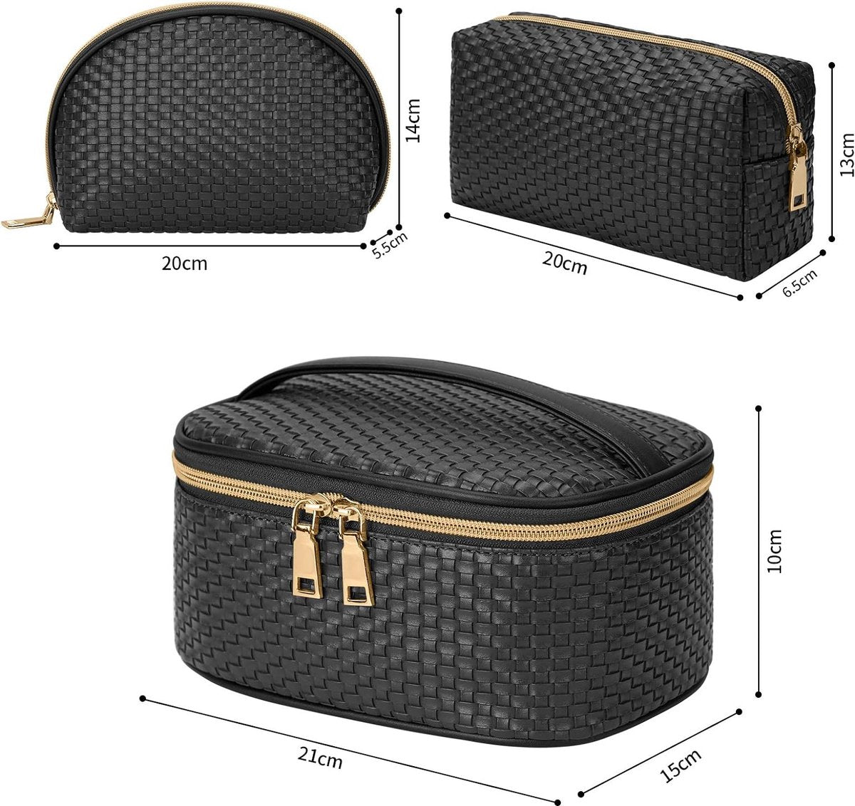 3-piece Toiletry Bag Set for Women, Travel Cosmetic Bag, Waterproof Make Up Organizer, Black, Small