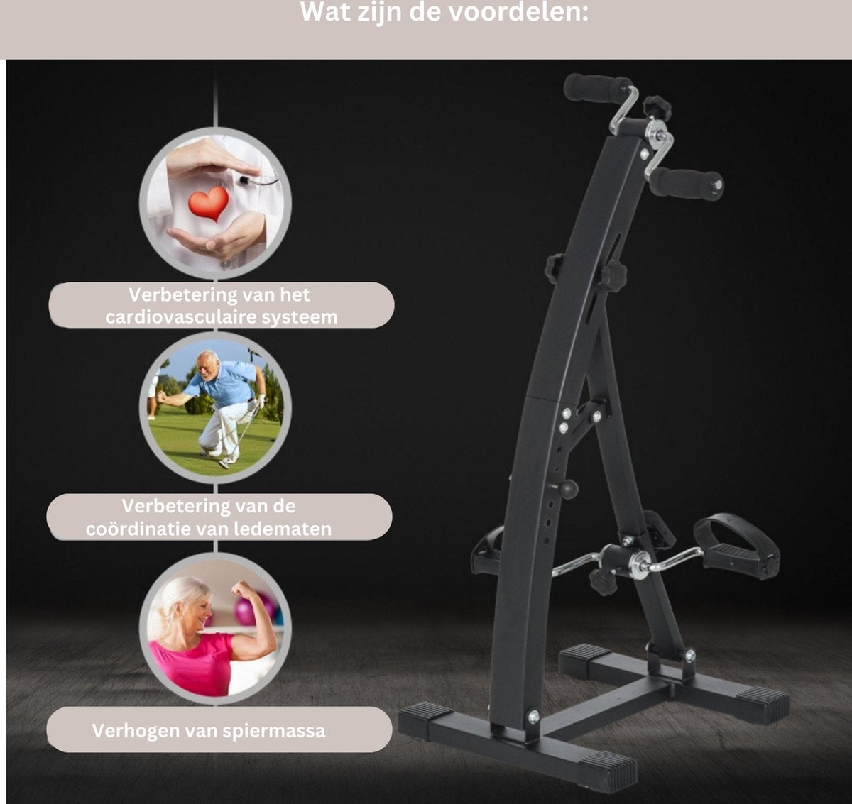 Hometrainer senioren - Fietstrainer - Fitness - Zwart - 41 x 50 x 96cm