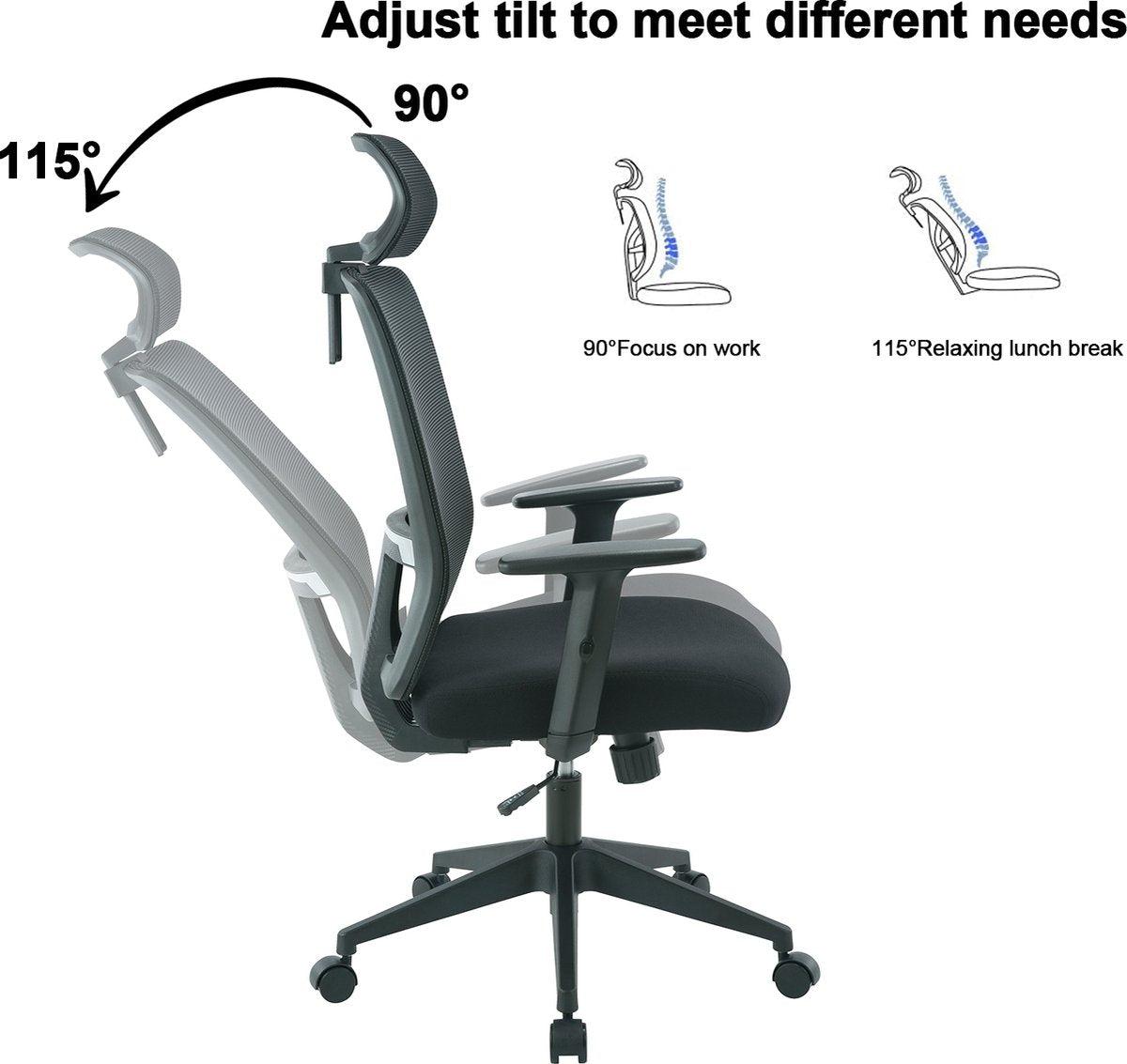 Ergonomic Office Chair - Office Chairs for Adults - Ergonomic Office Chair - Adjustable Seat Depth - Aluminum Alloy Base - Maximum Load 150KG - Grey