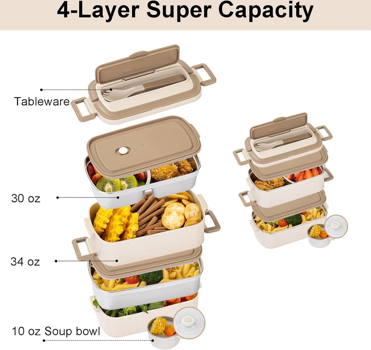 Lunchbox 1900ml Bento Box Volwassen Lunchbox roestvrij staal thermisch compartiment Tiffin Lunch Snack Box 2-laags geïsoleerde Bento voedselcontainer Stapelbare lunchbox met lunchtas en soepkom - Maat Large, Lille Home