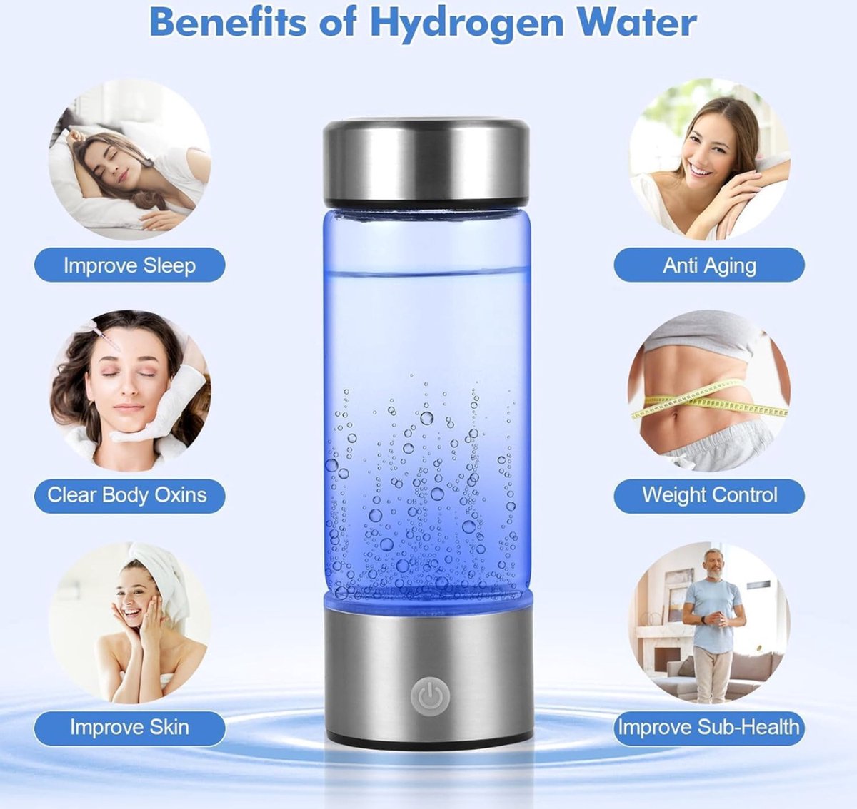 Equivera Waterstof Waterfles - Waterstof Generator - Waterstofrijk Water - H2 + Waterstof - Draagbare Drinkfles - Gezondheid - Incl. E-Book