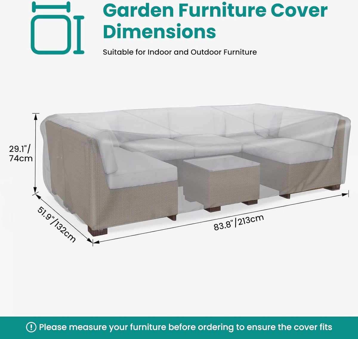 Tuinmeubelhoes - 213x132x74 cm - Waterdicht - 600D Oxford Stof - Hoes - UV-bestendig - Loungesethoes - Beschermhoes - Afdekzeil - Tuinset - Tuinmeubel - Zwart