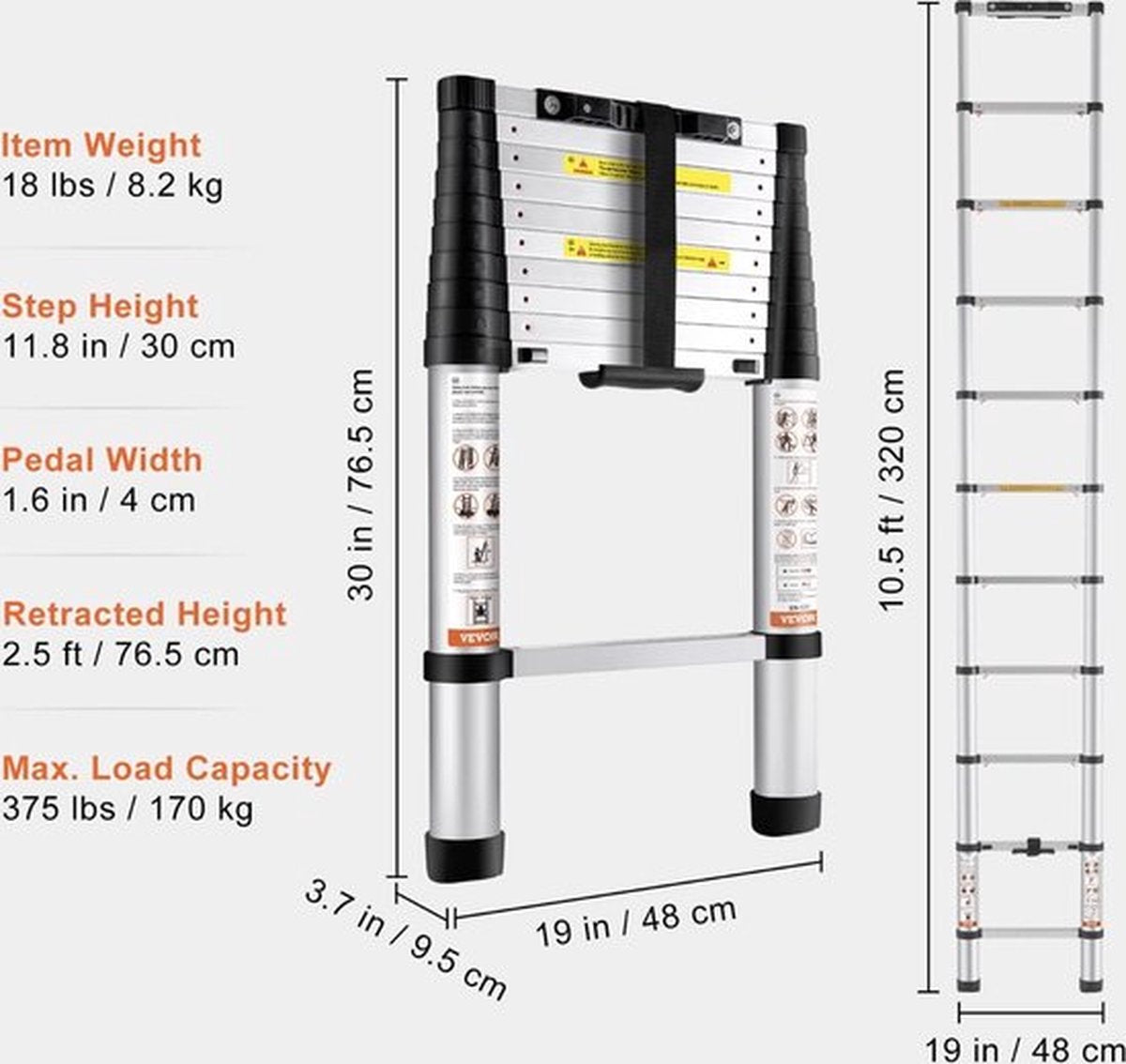 Vouwladder Telescopisch Uitschuifbaar draagvermogen 170kg - Telescopische Vouwladder 3.2m - Telescopische Ladders - Soft Close - Werkhoogte 3,8 m - Soft Close - Aluminium - Vouwtrap - Vouw ladder - Steigerladder