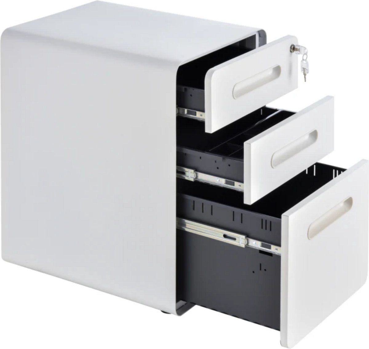 Ladeblok - Ladeblok bureau - Bureaukast - Archiefkast - 3 lades - Met slot - Staal - Wit