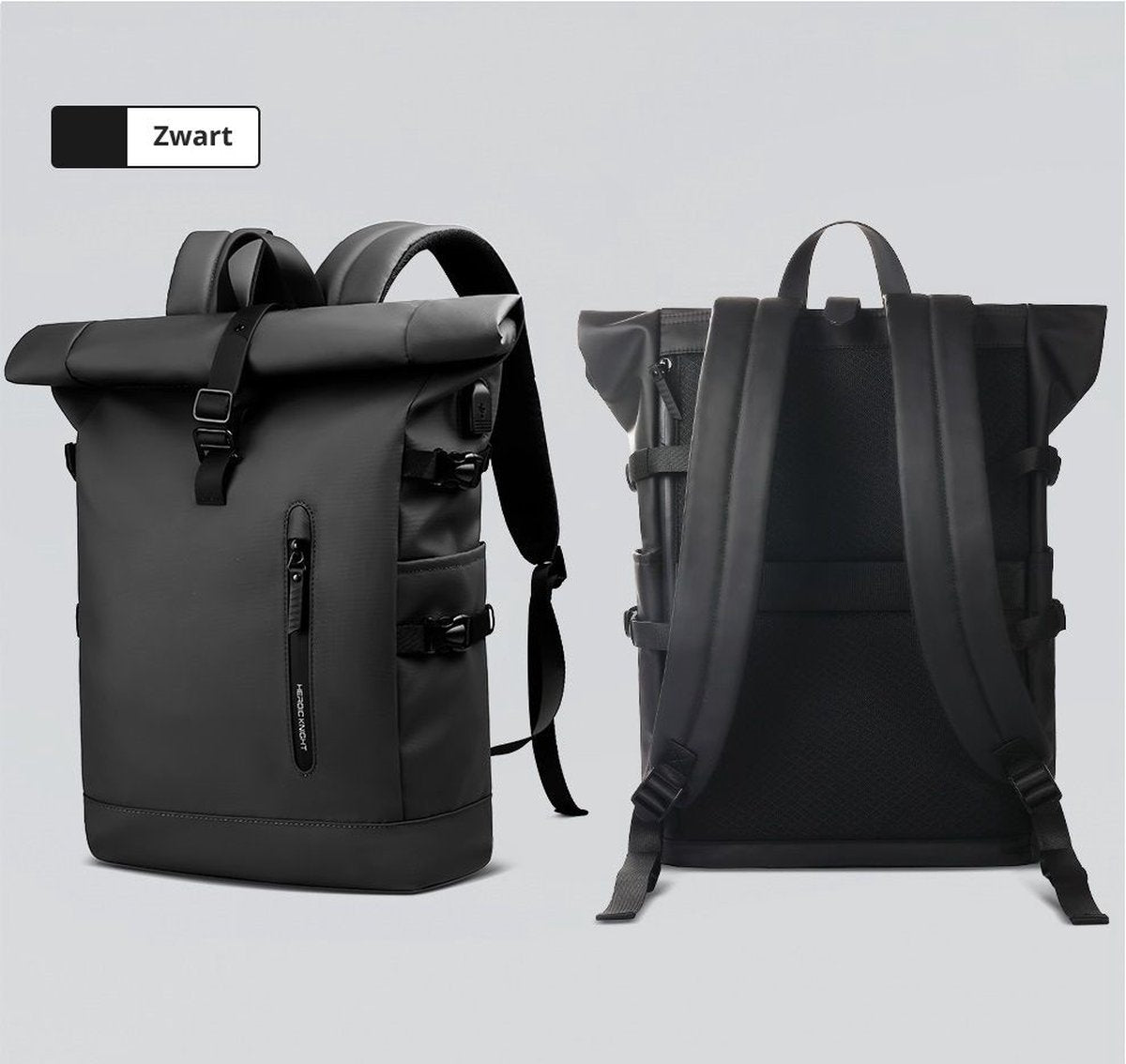 Avoir Avoir® Rolltop Backpack - Women and Men - Waterproof - Laptop Bag 15.6 Inch - 40 Liter Backpack - Adjustable Travel Bag - Backpack Black