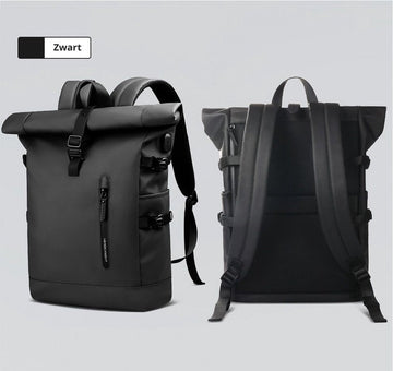 Avoir Avoir® Rolltop Rugzak - Dames en Heren - Waterdicht - Laptoptas 15,6 Inch - 40 Liter Rugtas - Verstelbare Reistas - Backpack Rugzak Zwart