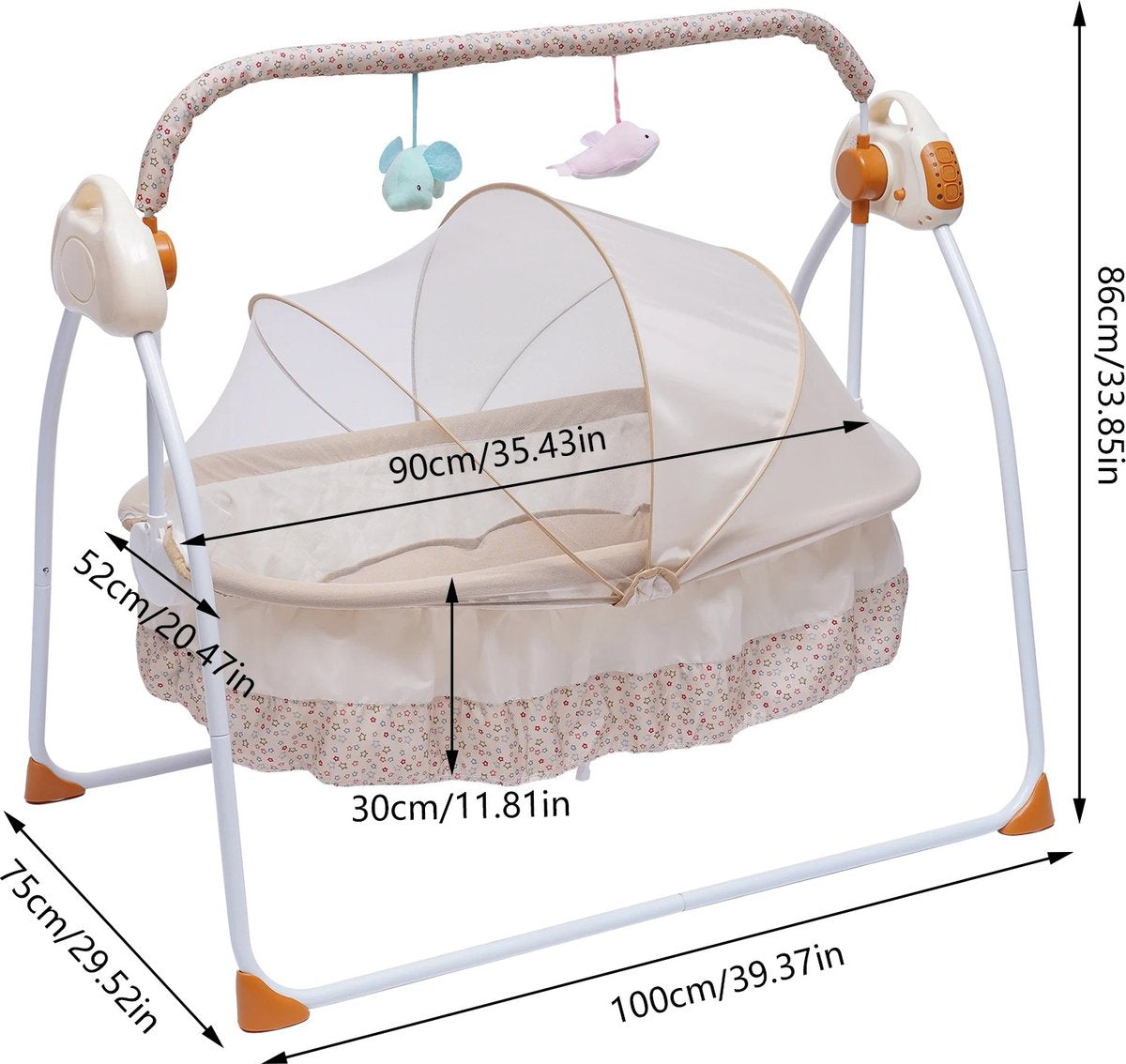 MazrekuHome® - Babyschommel - Wipstoel baby - Elektrische wipstoel - Bluetooth muziek - Verstelbaar in verschillende standen