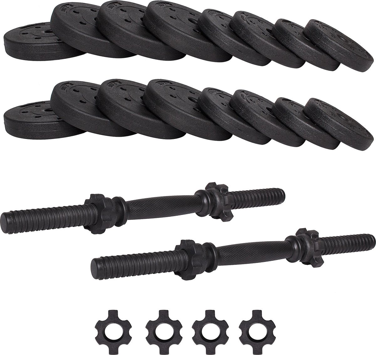 Springos Halters | Gewichten set | Halterset | 16 gewichten | 30 kg | Zwart