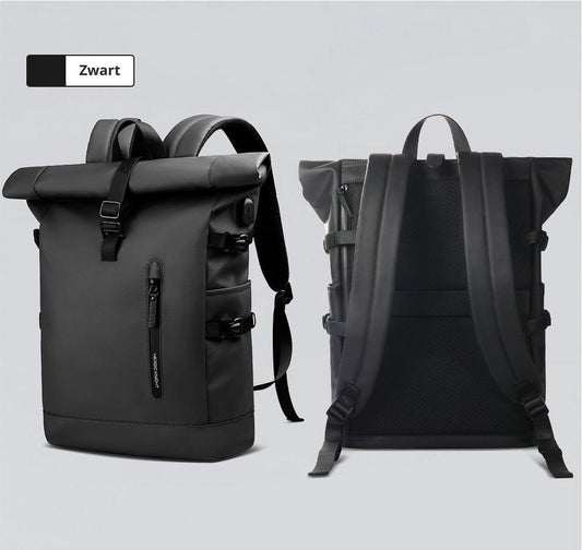 Avoir Avoir® Rolltop Rugzak - Dames en Heren - Waterdicht - Laptoptas 15,6 Inch - 40 Liter Rugtas - Verstelbare Reistas - Backpack Rugzak Zwart