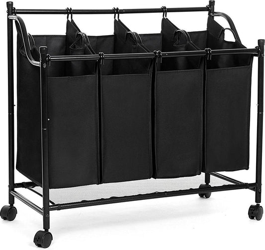 Laundry Sorter Basket On Wheels - Large Double Laundry Sorter Hamper With Four Sections - Laundry Hamper Sorter Bag - 4 Laundry Bags