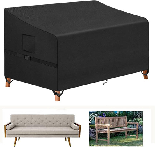 Tuinbankhoes, 3-zits en Buiten Tuinbankhoes, Beschermhoes voor Tuinmeubelen, 420D Oxford Stoffen Hoes voor Tuinbank, Waterdicht, Winddicht, UV-Bestendig, 163 x 66 x 63/89 cm
