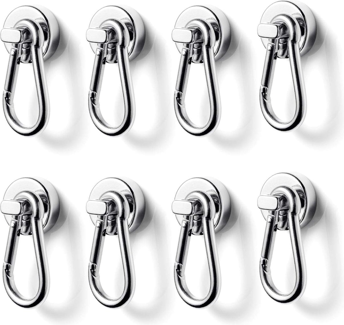 Magnetic Hooks, Powerful Neodymium Magnet with Carabiner, Diameter 20MM Maximum 15KG Load, Suitable for Kitchen, Refrigerator, Garage, Office, 8 Pieces