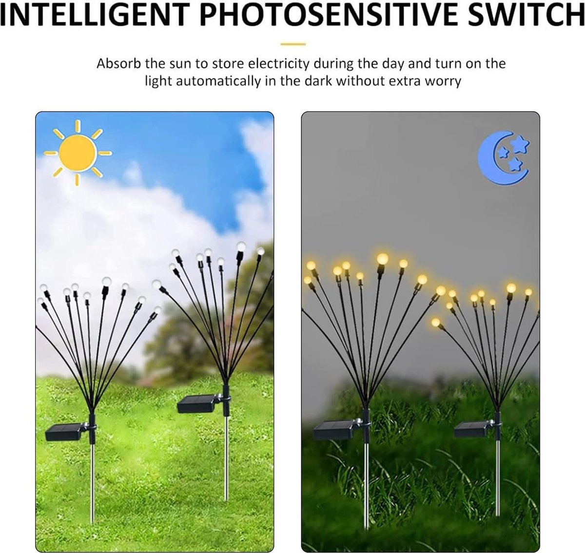 Firefly Solar Garden Lights - 4 Pack 10 LEDs IP65 Waterproof - Outdoor Lights for Patio Balcony Pathways Lawn Solar Landscape Lights