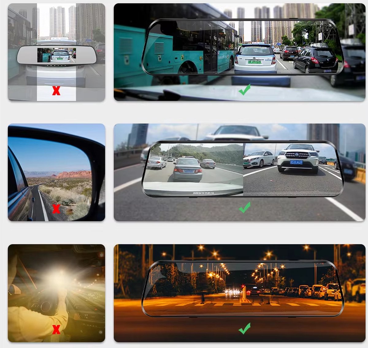 Dashcam met achteruitrijcamera - 4K - 10 inch - IPS-touchscreen - Spiegelcamera voor auto - Touchscreen - Videorecorder - Achteruitkijkspiegel - Dashcam - Voor- en achtercamera - Spiegel - Bewegingsdetectie en parkeerstand