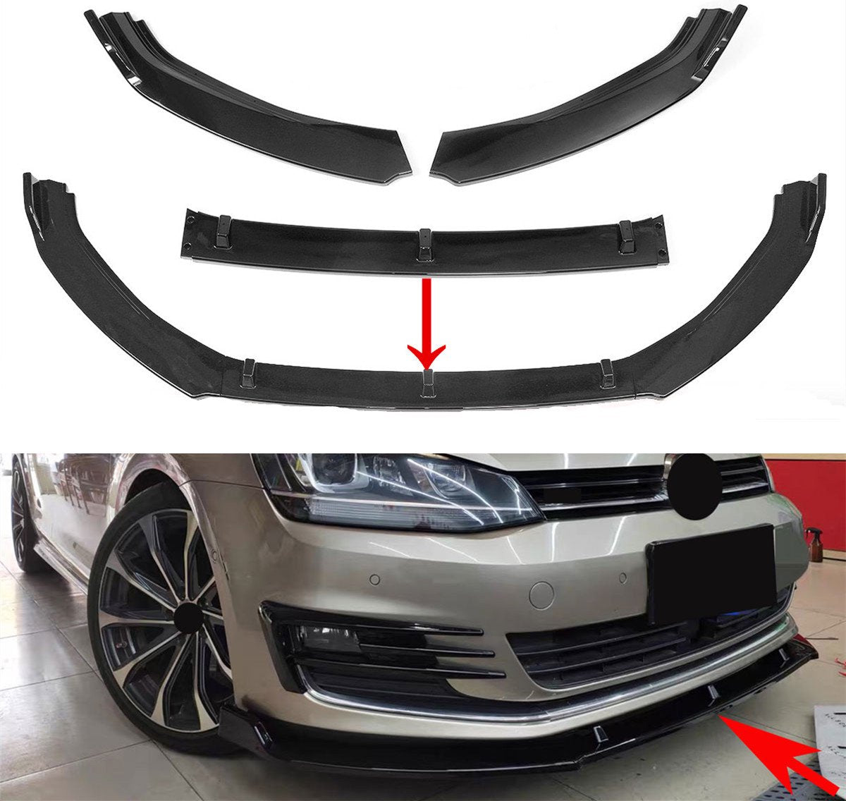 Front Lip Spoiler - for VW Golf MK7 2014-2017 - Gloss Black
