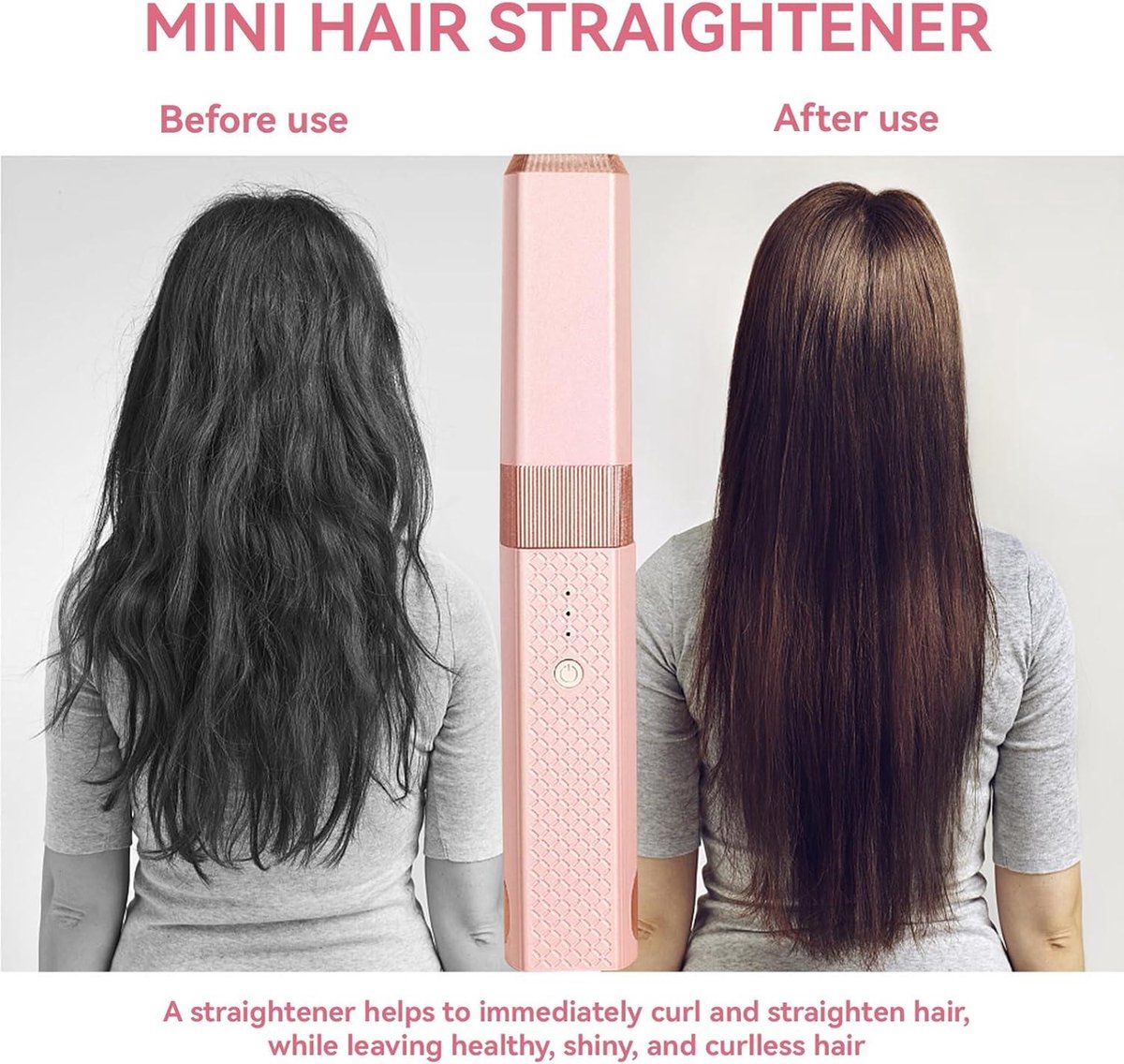 Cordless Hair Straightener Fast Heating - Rollers Hair Curlers Hair Curling Iron - Hot Tools For Girls Women (Pink)