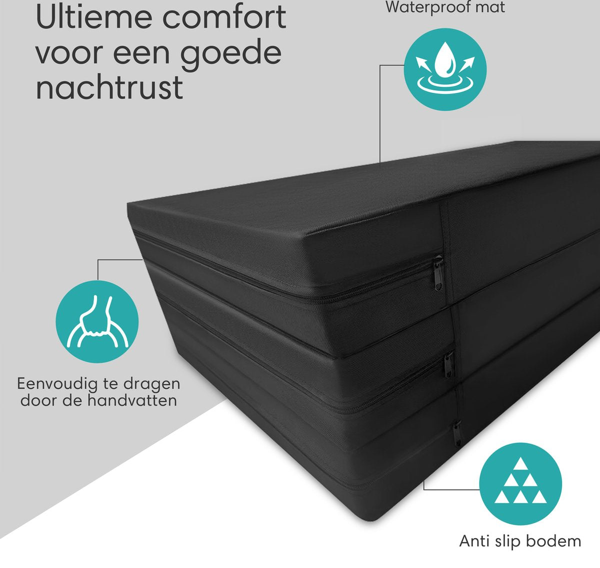 Viper Sports SleepFlex - 195 x 85 x 10 cm - Professional Foldable Sleeping Mat - Camping Mat - Outdoor Mat - Portable Mattress - Extra thick – Black