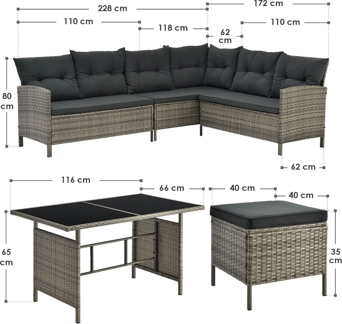 Polyrotan Loungeset - Manacor - Grijs