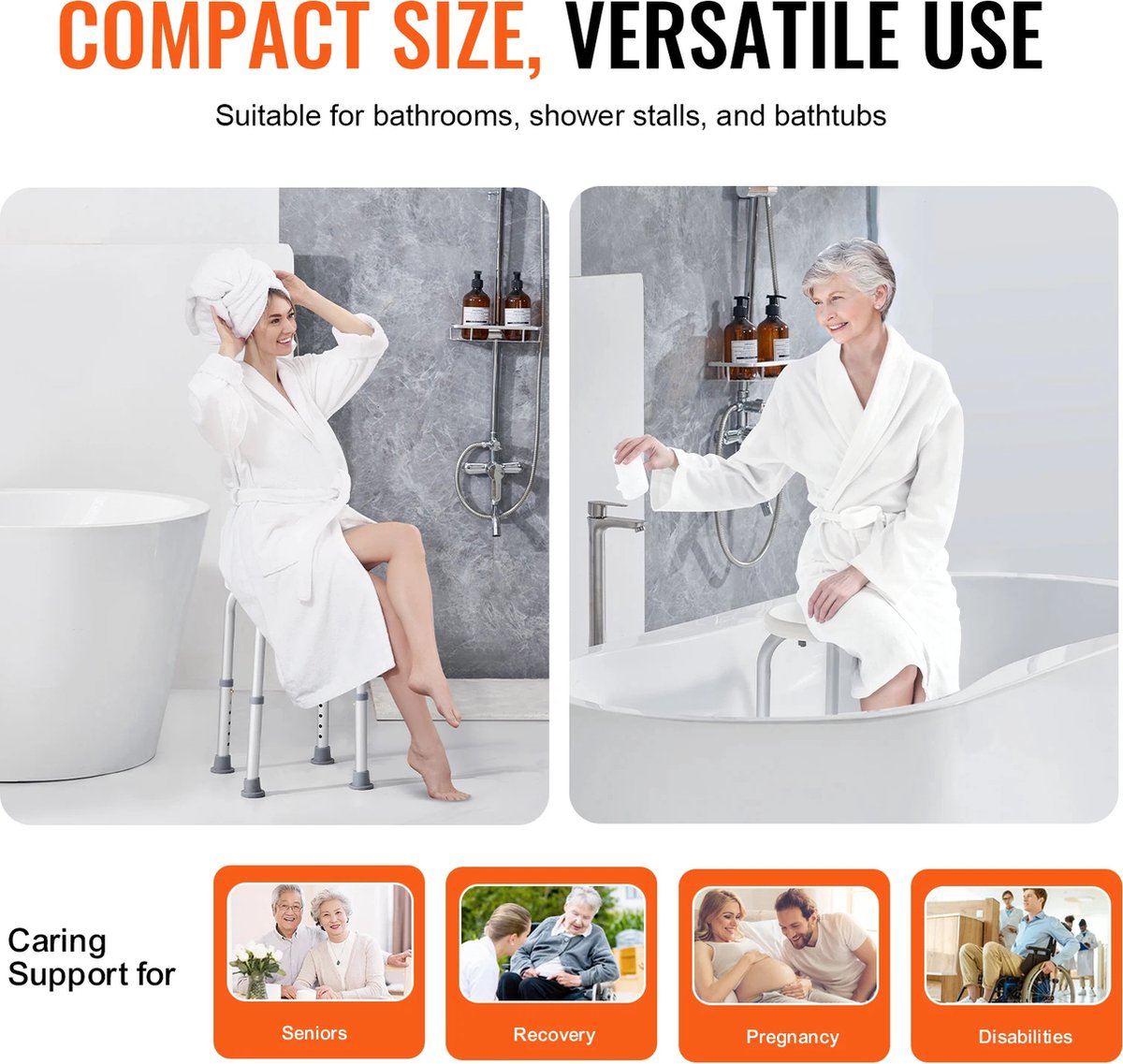 Affordable Goods® Shower Chair - Shower Stool - Shower Chairs - Height Adjustable Shower Stool - Non-Slip