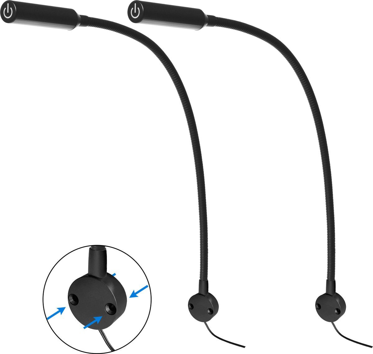 Bedleeslampjes met Dimfunctie - Set van 2 - Mat Zwart - met Universele Bevestiging - Bedlampen