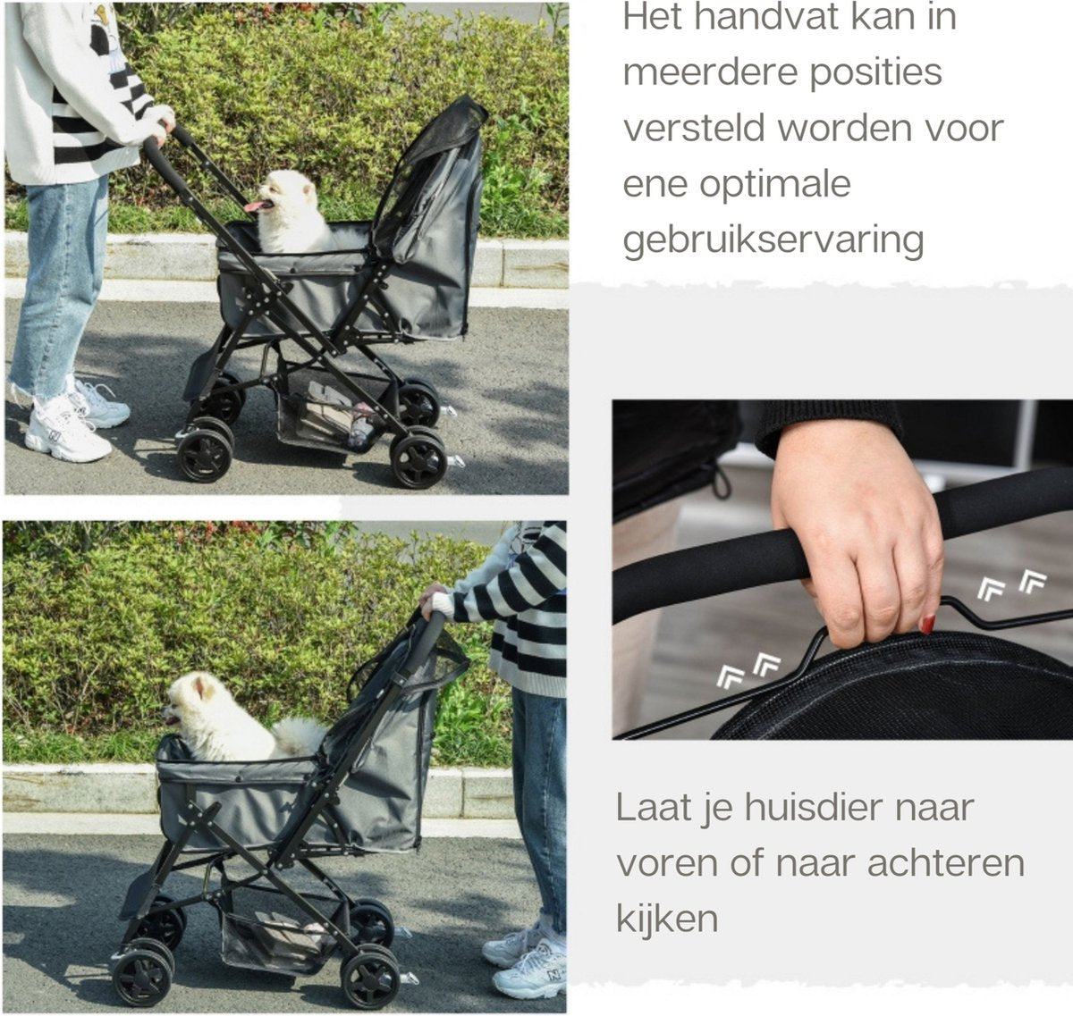Zenzee - Dog Stroller - Foldable - Parking Brake - Storage Space - Grey