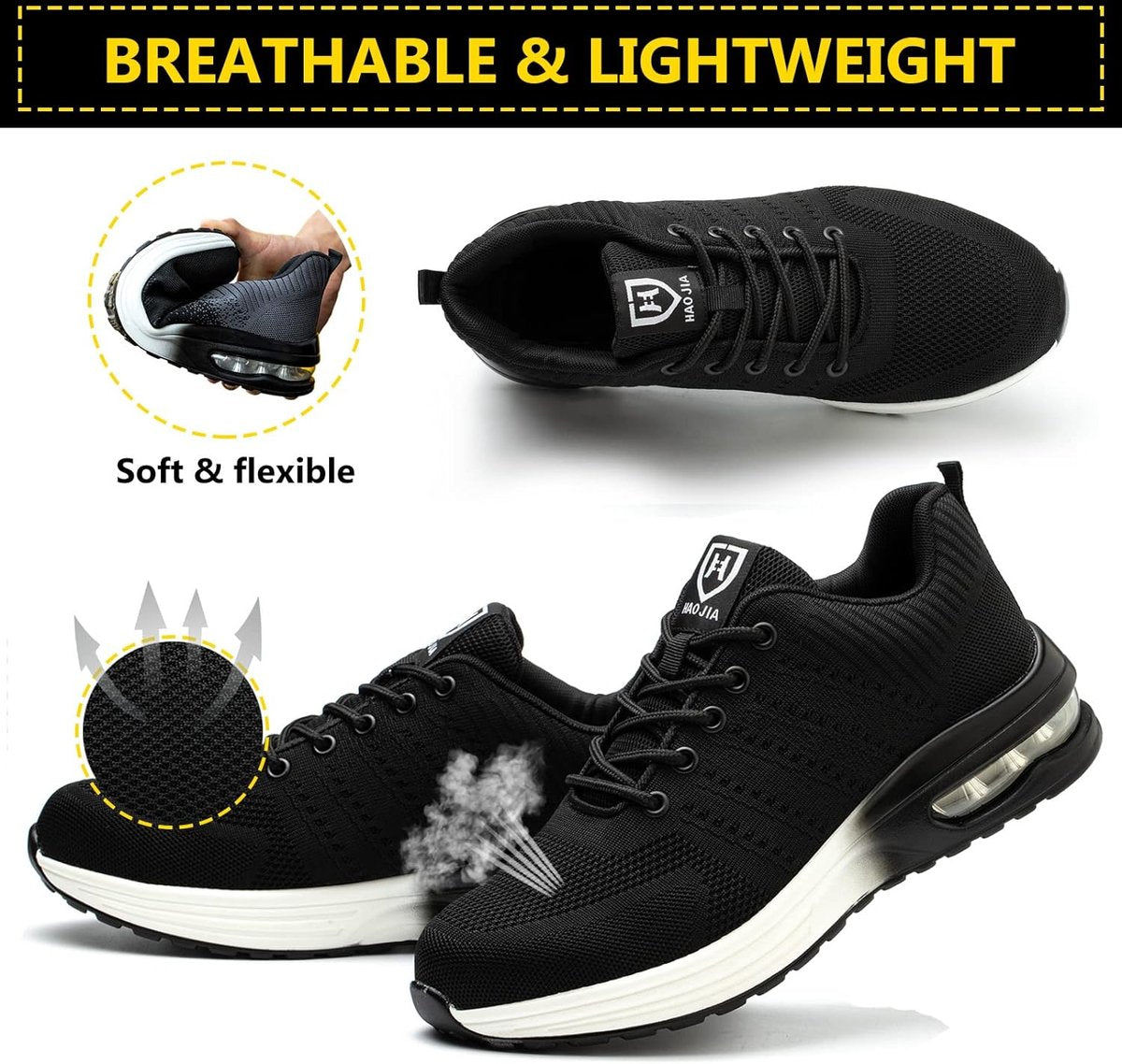 Men's Steel Toe Shoes Women's Lightweight Comfortable Work Shoes Indestructible Non-slip Air Cushion Safety Shoes, Safety Boots, Sports Shoes
